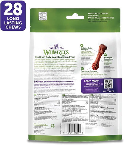 Wellness WHIMZEES Daily Brushzees Dog Dental Treat, VOHC Accepted Chews, Freshens Breath, Extra-Small Size, 7.4 oz Bag, 28 Count