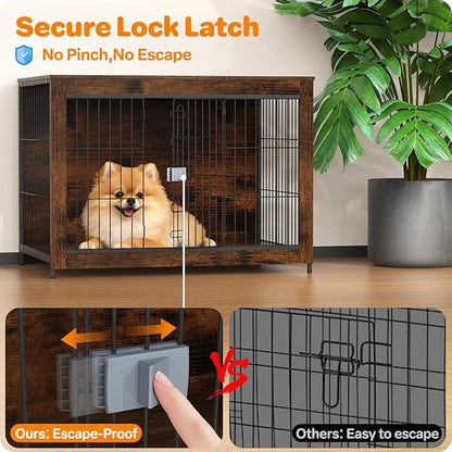 Dog Crate Furniture, Wooden Dog Crate 26in, Decorative Cage with End Table for Dog Indoor Kennel, High Anxiety Dog, Escape-Proof Locks for All Breeds