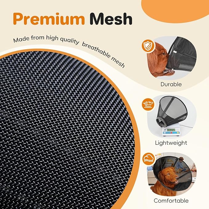 Breathable Mesh Dog Cone Collar for Surgery, Soft Elizabethan Recovery Alternative to Stop Licking,Pet Neck Collar for Large Medium Small Breeds(Black,6)