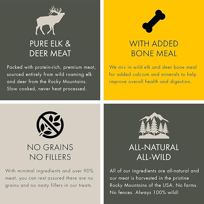 MOUNTAIN WILD Venison Jerky Training Treats for Dogs – Elk & Deer Meat Protein Dog Treat High-Value Reward – All-Natural, No Fillers, Grain-Free, No Artificial Preservatives – 8 oz (3 Pack)