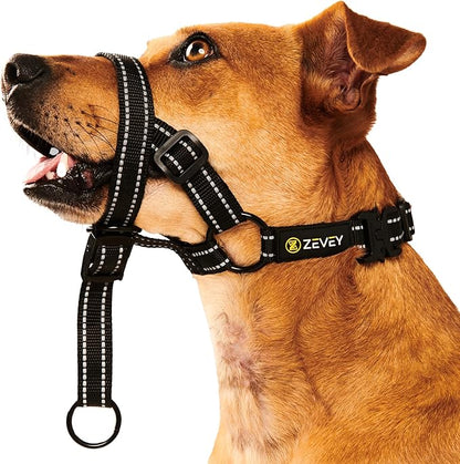 Dog Headcollar with Safety Strap Stops Heavy Pulling On The Leash Padded Reflective Head Halter for Small Medium Large Dogs Adjustable Head Harness for Training and Walking (Black, M)
