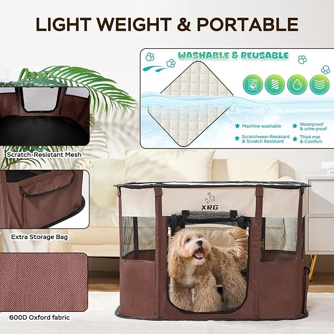 Portable Foldable Pet Playpen Collapsible Crates Kennel Playpen for Dog cat and Rabbit &Travel playpen Outdoor or Indoor (Medium（31.5" L x 23.6" W x 21.7" H）, Green)