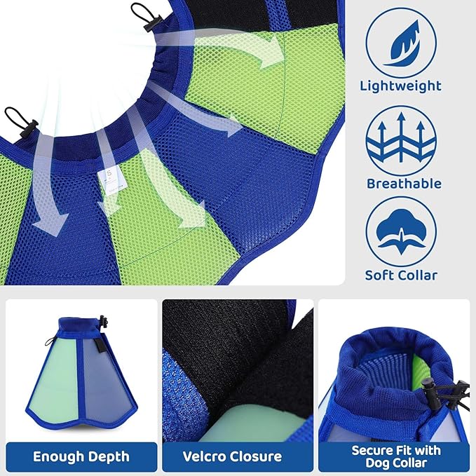 Dog Cones for Large Dogs, Soft Cone for Dogs to Stop Licking, Adjustable Dog Cone Collar Alternative After Surgery for Wound Care, Spay, Neuter, Blue XL