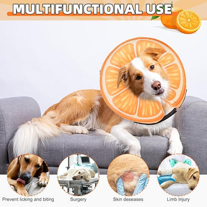 KOOLTAIL Inflatable Dog Cone Collar, Soft Donut E Collar for Dogs After Surgery to Stop Licking Enhanced Alternative, Blow Up Pet Neck Pillow Recovery Adjustable Cone for Dog Cat,Upgrade Size,Orange L