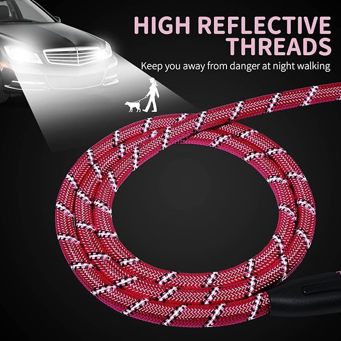 Long Dog Leash for Training 50Ft-Reflective Nylon Rope with Swivel Hook-Recall Agility Lead for Large Small Medium Dogs Outside Walking Hiking-Pink