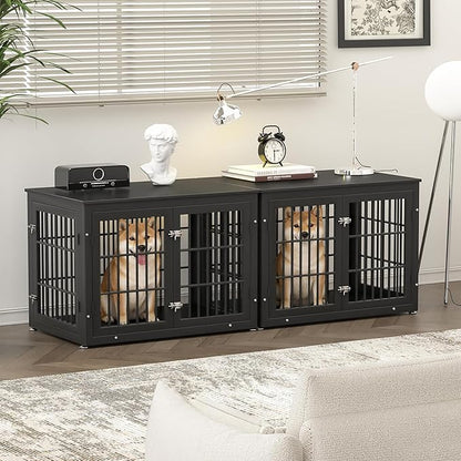rehomerance 38 Inch Heavy Duty Dog Crate Furniture for Large and Medium Dogs, Decorative Pet House End Table, Wooden Cage Kennel Furniture Indoor, Black