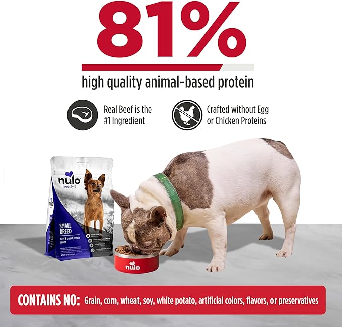 Nulo Freestyle Small Breed Dog Food Dry - Beef & Sweet Potato, Puppy & Adult Grain Free Dog Food, Natural, High Protein, Smaller Sized Kibble with BC30 Probiotic for Healthy Digestion Support, 14lb