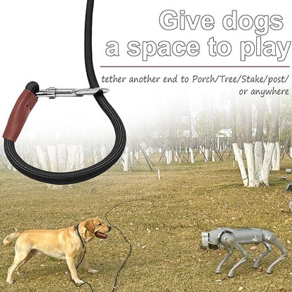 13FT Tie Out Rope Dog Lead, 8-10-15-20-25-30-35-40-50-65 FT, Long Dog Tether Nylon Check Cord for Medium Large Dogs Playing Camping Backyard of Leash Training Tie Down (Black, 3/8")