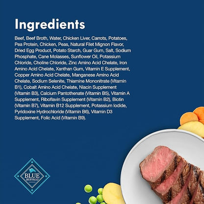 Blue Buffalo Delights Natural Adult Small Breed Wet Dog Food Cups, Pate Style, Filet Mignon Flavor in Savory Juice 3.5-oz (Pack of 12)