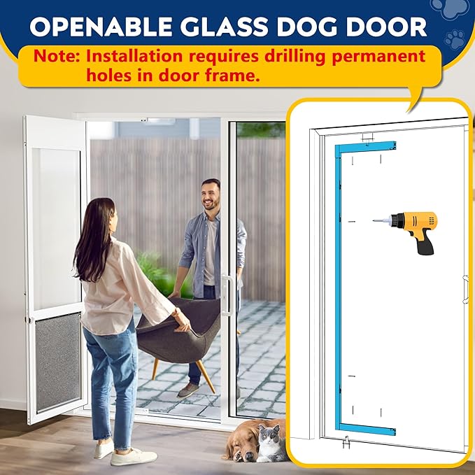 XLarge Dog Door for Sliding Glass Door,Openable Pet Door for Sliding Glass Doors，All-Metal Framed & Panel & Lock,Adjustable 75 7/8" to 81" Slider Height -Extra Large