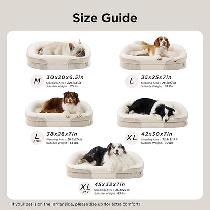 Bedsure Orthopedic Dog Bed Medium Size Dog - 360° Oval Bolster Medium Dogs Beds for Senior Dogs with Waterproof Washable Cover, Comfort Pet Sofa Couch with Ultra-Soft Fleece, Beige, 30"
