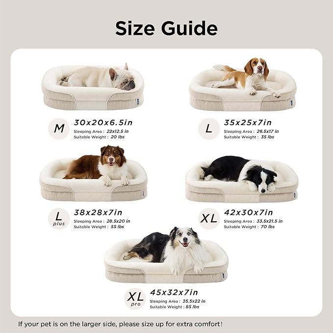 Bedsure XL Orthopedic Dog Beds Large Sized Dog - 360° Oval Bolster Large Dogs Bed for Senior Dogs with Waterproof Washable Cover, Extra Large Comfort Pet Sofa Couch with Ultra-Soft Fleece, Beige, 42"