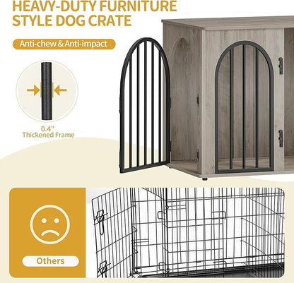 Hzuaneri 26.8'' Wooden Dog Crate Furniture, Indoor Dog Kennel Dogs Cage for Small Dogs, Heavy Duty Dog Crates Decorative Pet House End Side Table TV Stand, Greige DFC85505B