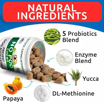 No Poo Chews for Dogs - Coprophagia & Stool Eating Deterrent with Probiotics, Digestive Enzymes & Breath Aid Support - Stop Dog Poop Eating - Made in USA - 120 Soft Chews - Duck Liver