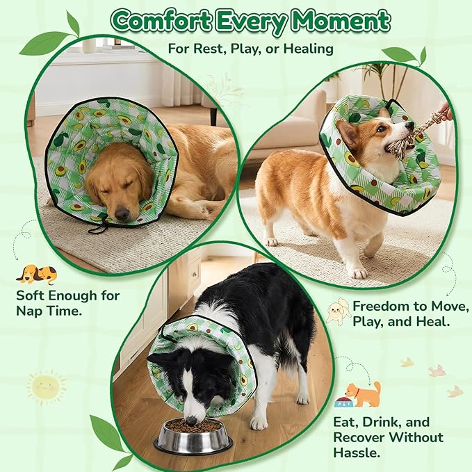 Soft Dog Cone Collar After Surgery: Foldable Long Comfortable Comfy Fabric Recovery Shame Elizabethan Stop Licking Small Medium Large Dogs (Green, XL)