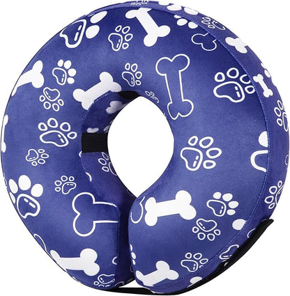 Recovery Donut Collar for Dogs & Cat,Inflatable Dog Cone Collar Alternative After Surgery,Soft Cone for Large Medium Small Dog,Adjustable Pet Neck Donut(Darkblue Bone,Medium