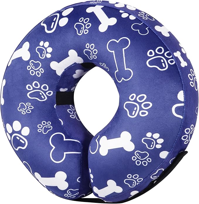 Recovery Donut Collar for Dogs & Cat,Inflatable Dog Cone Collar Alternative After Surgery,Soft Cone for Large Medium Small Dog,Adjustable Pet Neck Donut(Darkblue Bone,Small
