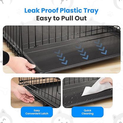 HealSmart 24" Single Door Pet Crate, Sturdy Foldable Metal Wire Dog Cage with Leak-Proof Tray, Portable Indoor & Outdoor Pet Kennel for Travel and Home Use