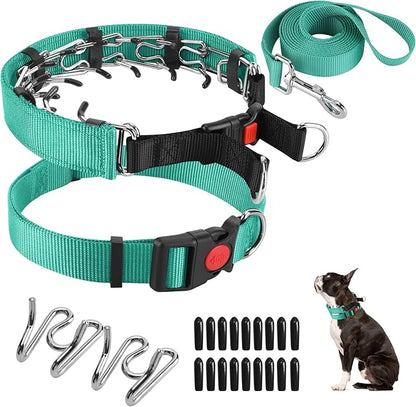 Prong Training Collar with Comfort Tips and Quick Release Snap Buckle - Dog Choke Pinch Collar with Nylon Cover - Classic Collar and Leash for Small to Large Dogs