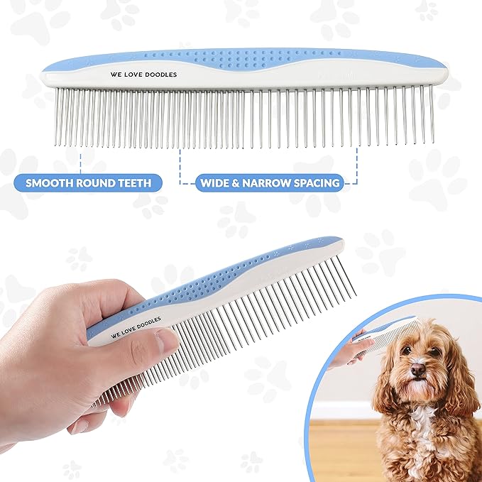 Metal Dog Combs for Grooming Matting, Doodle Brush, Dematting Pet Comb, Grooming Tools, Detangler Brush, Dematting Tools for Dogs, 2 Pack