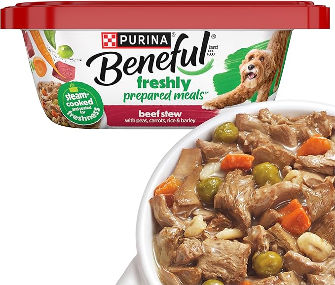 Purina Beneful Wet Dog Food Freshly Prepared Meals Beef Stew with Peas, Carrots, Rice, and Barley - (Pack of 8) 10 oz. Tubs