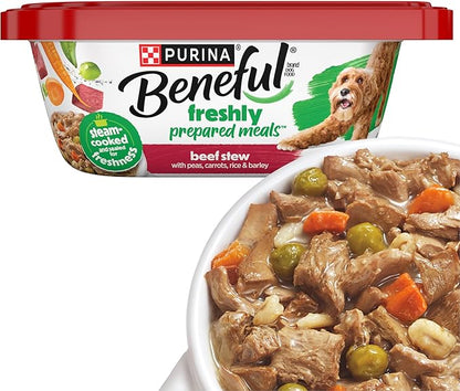 Purina Beneful Wet Dog Food Freshly Prepared Meals Beef Stew with Peas, Carrots, Rice, and Barley - (Pack of 8) 10 oz. Tubs