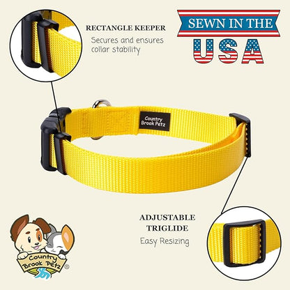 Country Brook Petz - Everyday Nylon Dog Collar for Large, Medium, and Small Dogs and Puppies - for Everyday Use in 15+ Cool Colors (Medium, 3/4 Inch Wide, Yellow)