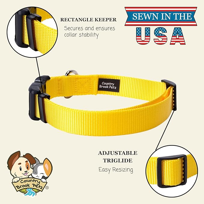 Country Brook Petz - Everyday Nylon Dog Collar for Large, Medium, and Small Dogs and Puppies - for Everyday Use in 15+ Cool Colors (3XS, 3/8 Inch Wide, Yellow)