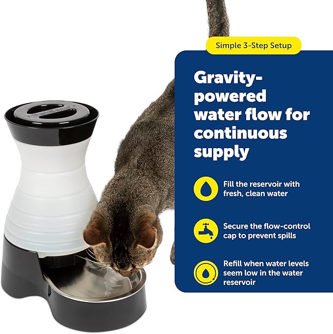 PetSafe Healthy Pet Water Station - Medium, 128 oz Capacity - Gravity Pet Water Fountain, Automatic Cat Water Fountain, Dog Water Fountain, Water Dispenser - Removable Stainless Steel Bowl Included
