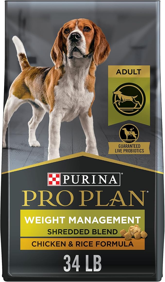 Purina Pro Plan Weight Management Dog Food Dry, Shredded Blend Chicken and Rice Formula - 34 lb. Bag