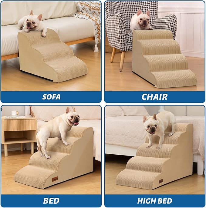 Aodisman 5-Step Dog Stairs and Ramp for High Bed, Non-Slip Sturdy Pet Steps for Small Dogs and Cats,22.2" H,Khaki