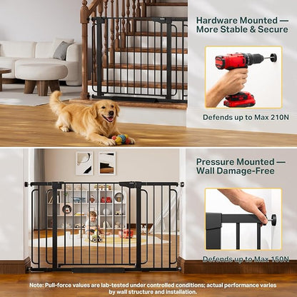 Cumbor Extra Wide Baby & Pet Gate Set, 29.7-48" & 36.6-64" Gates with Dual-Lock, Auto-Close, One-Hand Operation for Stairs, Hallways & Doorways