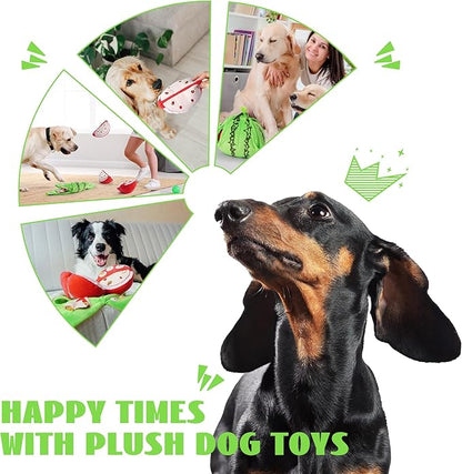 Nocciola Hide and Seek Plush Dog Toys, Watermelon Interactive Toy for Small Dogs, Green Puppy Puzzle Squeaky Toys with Crinkle Papers for Boredom, Dog Nosework Toy for Medium Pet