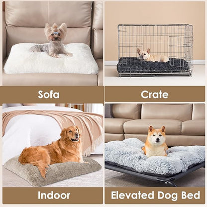 EHEYCIGA Fluffy Dog Crate Bed for Medium Dogs, Plush Faux Fur Pet Crate Pad, Calming Anti Anxiety Medium Pet Bed, Washable Soft Warm Dog Mat with Non-Slip Bottom, Taupe