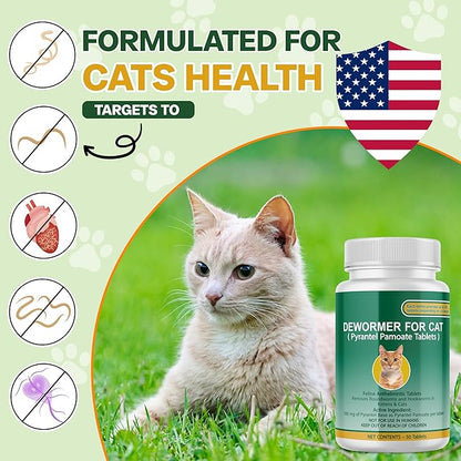 Cat & Kitten Dewormer for All Wormers, Pyrantel Pamoate, Roundworms & Hookworms, 50 Tablets