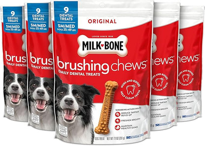 Milk-Bone Brushing Chews Original Chicken Flavor Daily Dental Dog Treats, Small/Medium, 7.1 Oz. Bag (Pack of 5)