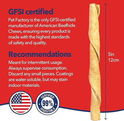Pet Factory American Beefhide 5in Twist Sticks Dog Dental Chews - Natural Rawhide Dental Chews with Chicken Flavor for Small to Medium Dogs, Promotes Oral Health - 5 Inches (Pack of 1)