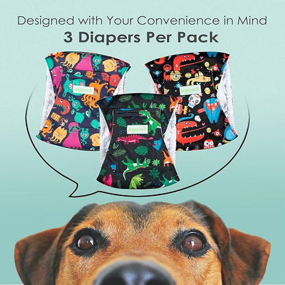 wegreeco Washable Male Dog Belly Band (Stylish Pattern)- Pack of 3 - Male Dog Belly Wrap, Dog Diapers Male (Childlike Creatures, Medium)