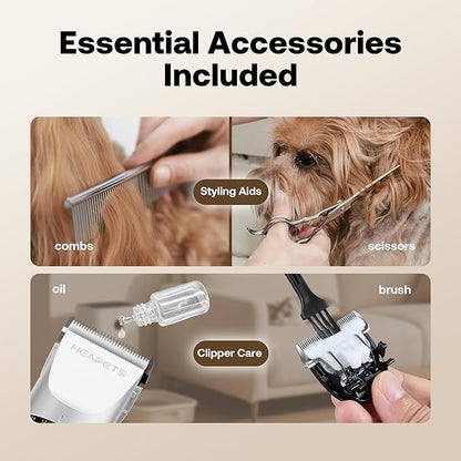 HEAPETS Dog Hair Clippers for Grooming Kit and Dog Paw Trimmer Nail Grinder for Grooming, Low Noise Rechargeable Cordless, Shaver Grooming Supplies for Pet Cats Dogs (White, White)