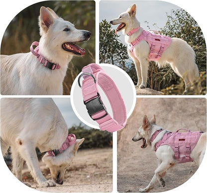 OneTigris Tough Dog Collars, Tactical Dog Collar with Handle, Milltary Adjustable Dog Collar with Heavy Duty Metal Buckle for Training (Medium,Pink)