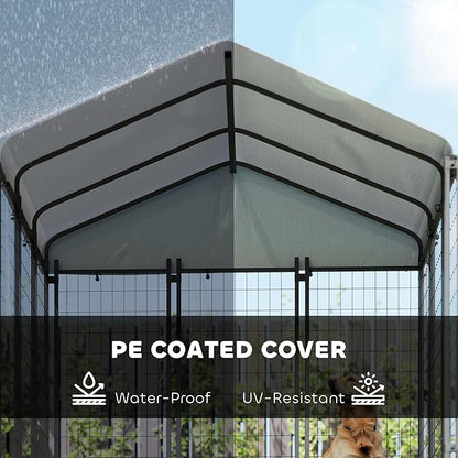 PawHut Outdoor Dog Kennel with Roof, 6' x 6' x 6' Heavy Duty Welded Wire Dog Playpen Enclosure with Escape-Proof Lock, UV-Resistant & Waterproof Cover, for Large Dogs, Chickens, Ducks, Silver