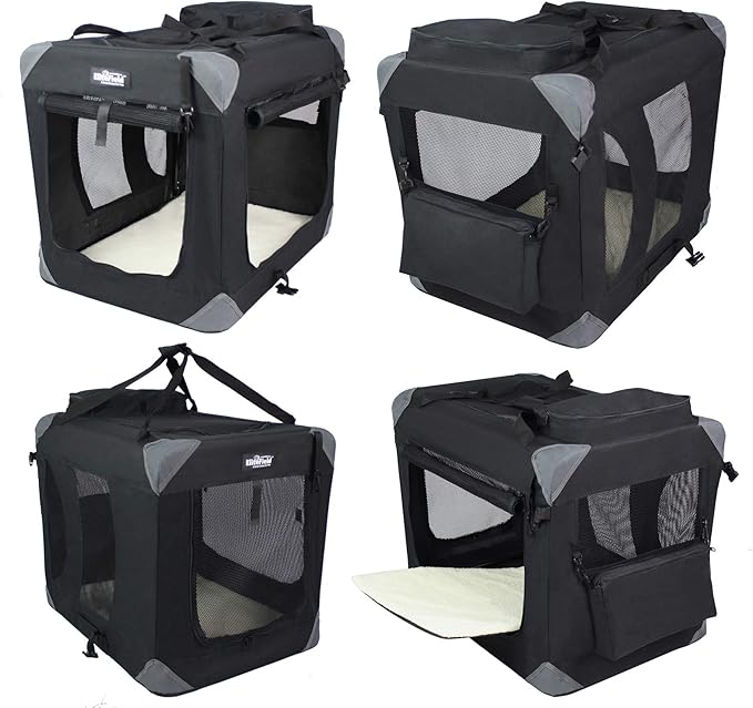EliteField 3-Door Folding Soft Dog Crate with Carrying Bag and Fleece Bed (2 Year Warranty), Indoor & Outdoor Pet Home (30" L x 21" W x 24" H, Black)