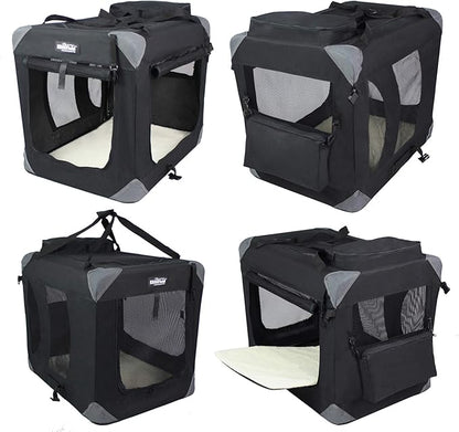 EliteField 3-Door Folding Soft Dog Crate with Carrying Bag and Fleece Bed (2 Year Warranty), Indoor & Outdoor Pet Home (20" L x 14" W x 14" H, Black)
