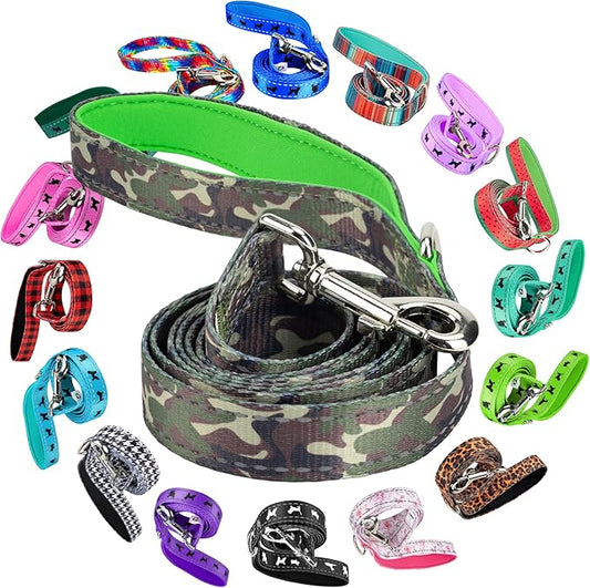 EcoBark Dog Leash - Soft & Reflective Comfort Leashes with Padded Handle - Strong Durable Heavy Duty - Training and Pulling for Small, Medium or Large Dogs (Camo)