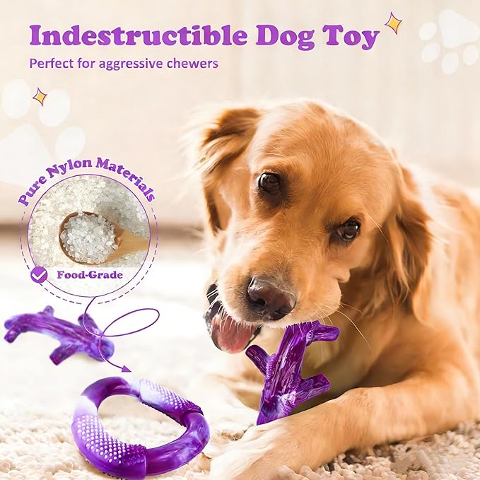 Furdog Dog Toys for Aggressive Chewers, Indestructible Chew Toys for Medium Large Breeds(20-80lb), Durable Squeaky Tough Dog Toy to Keep Them Busy (Purple, 2 Packs)
