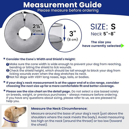 BARKLESS Dog Cone, Inflatable Dog Cone After Surgery, Soft Surgery Collar with Enhanced Anti-Licking Guard Shield for Pets, Patented Protective Donut Collar (Grey, S (Neck: 5"-8"))