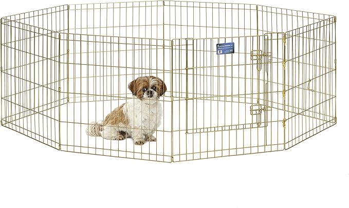 MidWest Homes for Pets 24-Inch Exercise Pen, for Indoor and Outdoor Use, 16 Sq Feet of Play, Single Door Folding Dog Pen, with Large Door Opening & Secure Latch, Easy to Set Up, Foldable Dog Playpen