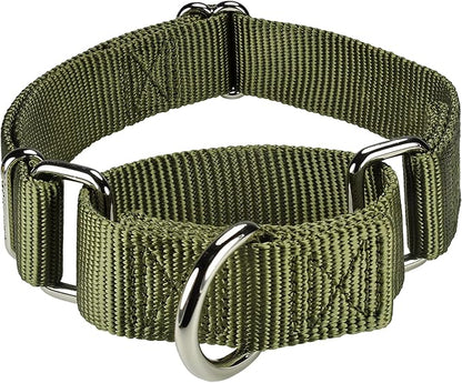 Mikivery Martingale Dog Collar Nylon Adjustable and Safety Training Colourful Comfortable Metal Buckle Pet Collars for Small Medium and Large Dogs(Military Green,L)