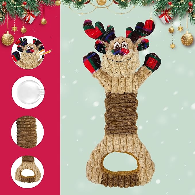 Squeaky Dog Toys, Stuffed Large Dog Toys to Keep Them Busy, Interactive Plush Chew Toys with Crinkle Paper, Tough Pet Animal Toys for Small Medium Large (Red C)