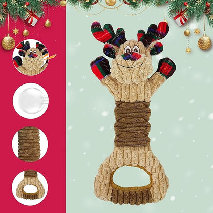 Squeaky Dog Toys, Stuffed Large Dog Toys to Keep Them Busy, Interactive Plush Chew Toys with Crinkle Paper, Tough Pet Animal Toys for Small Medium Large (Red C)